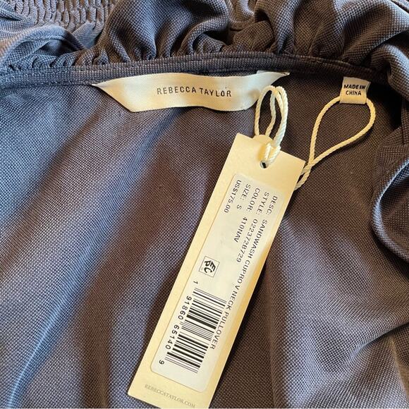 NWT - Rebecca Taylor Sandwash V-Neck Modal-Blend Top in Indigo- Small - Picture 4 of 8